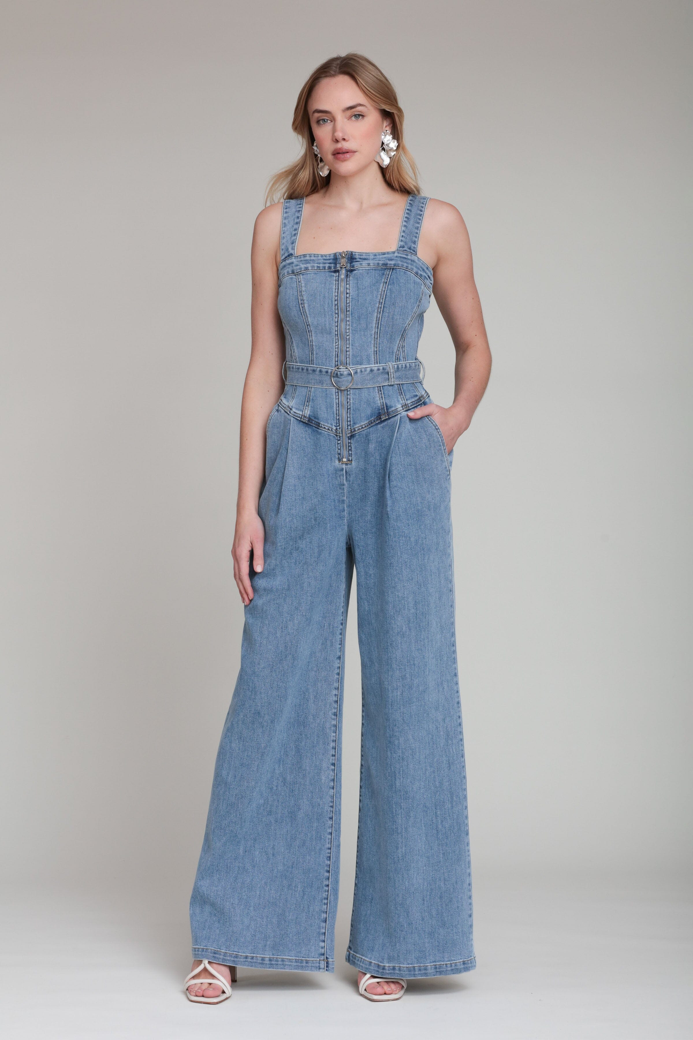 Zip-Front Wide Leg Denim Jumpsuit | Avec Les Filles