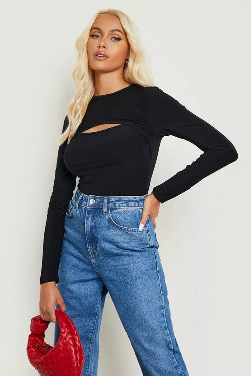 Racer Neck Keyhole Long Sleeve Bodysuit | Boohoo.com (US & CA)