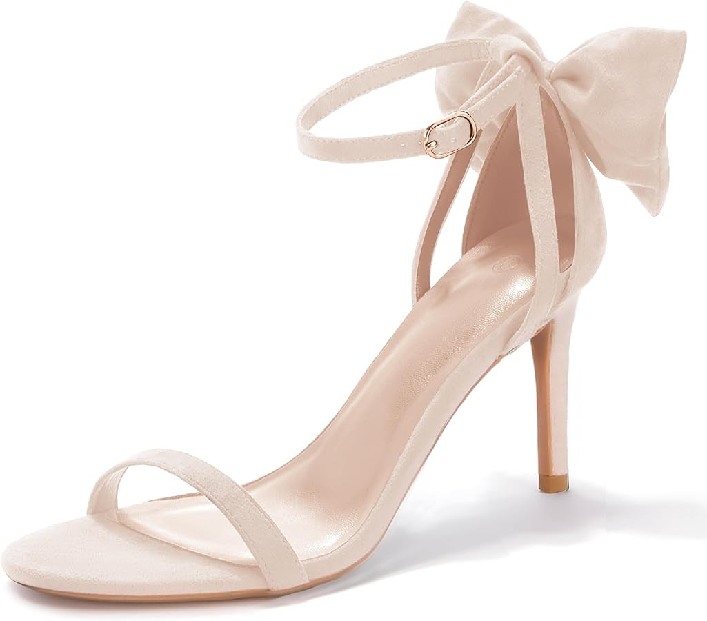 Coutgo Womens Ankle Strap High Heels Open Toe Stiletto Bow Tie Knot Heeled Sandals Fashion Weddin... | Amazon (US)