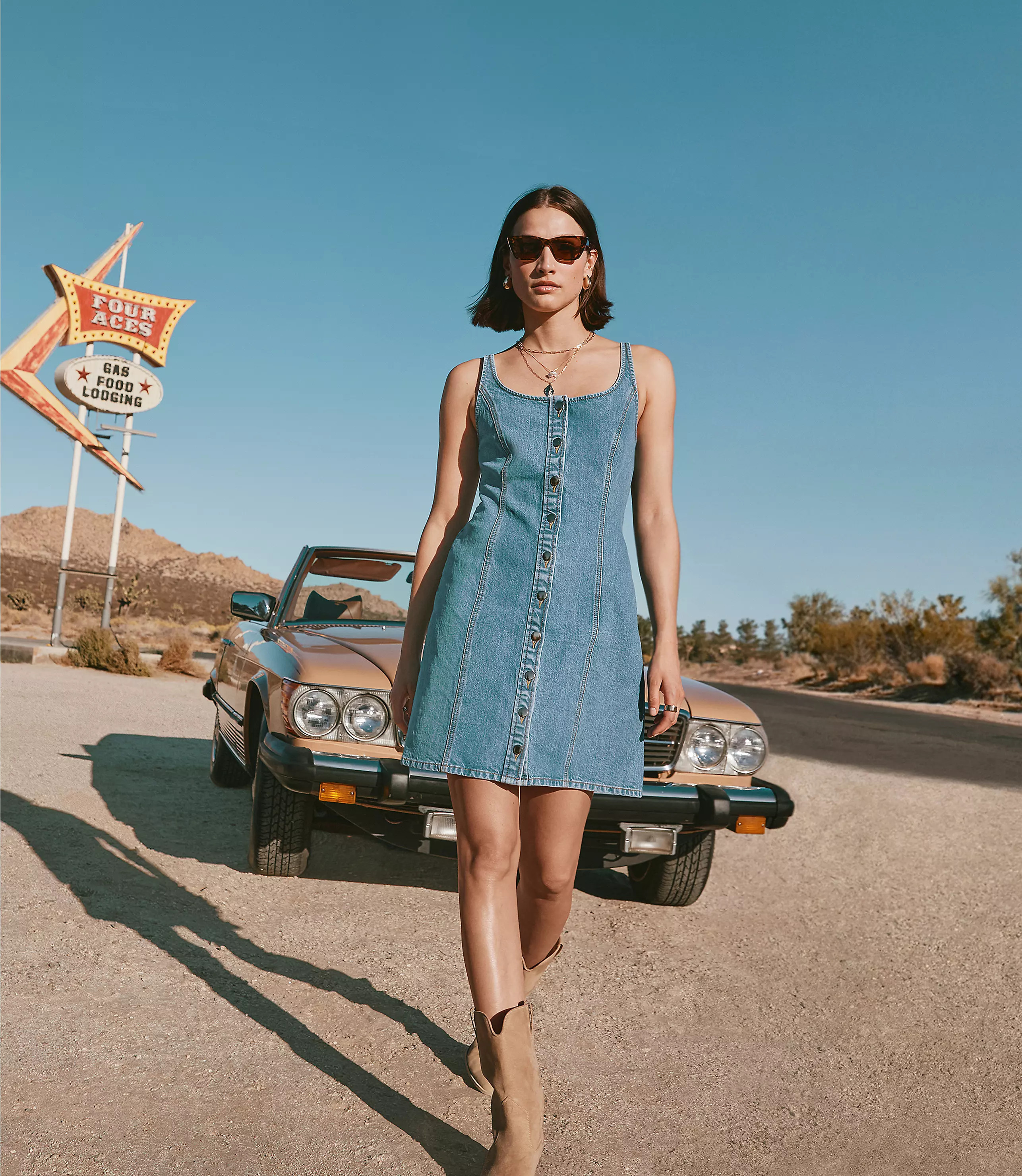 Petite Denim Seamed Button Mini Dress in Classic Mid Wash | LOFT