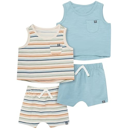 Modern Moments by Gerber Baby Boys' Sleeveless Shirt and Shorts Set, Beige Stripe/Medium Teal, 6-9 Months | Amazon (US)
