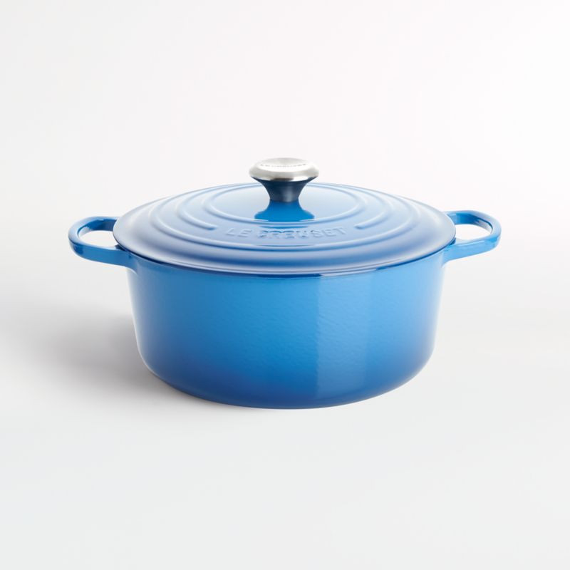 Le Creuset Signature Round 7.25-Qt. Marseille Blue Enameled Cast Iron Dutch Oven with Lid + Revie... | Crate & Barrel