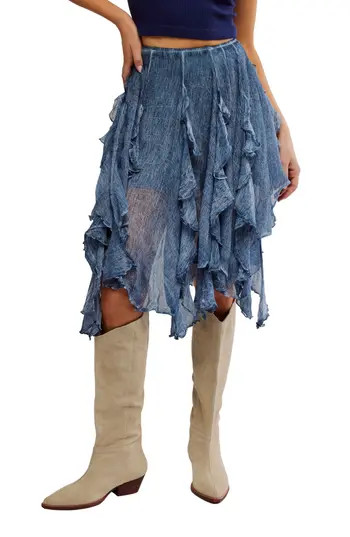 Free People Susanna Ruffle Handkerchief Hem Midi Skirt in Dark Denim at Nordstrom Rack, Size Medium | Nordstrom Rack