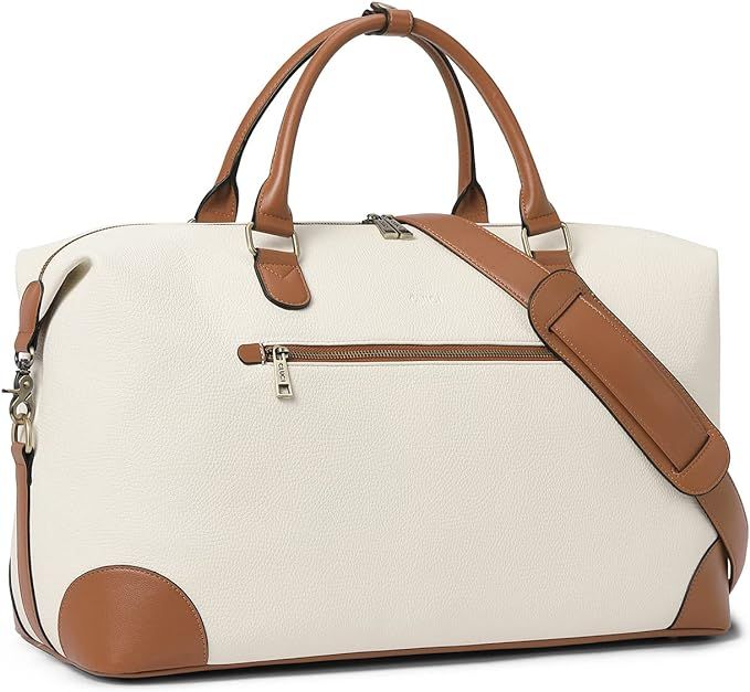 CLUCI Weekender Bag for Women Leather Travel Overnight Tote Duffel Bags with Trolley Sleeve Beige... | Amazon (US)