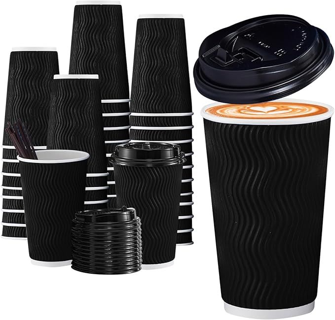 Lamosi 16 oz Coffee Cups-60 Pack Disposable Coffee Cups with Lids and Straws, To Go Paper Coffee ... | Amazon (US)