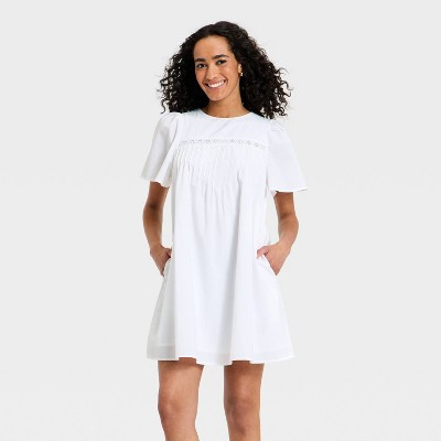 Women's Short Sleeve Eyelet Mini Shift Dress - Universal Thread™ White XS | Target