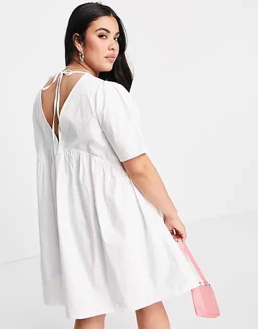 COLLUSION Plus exclusive colour tie back mini smock dress in white | ASOS (Global)