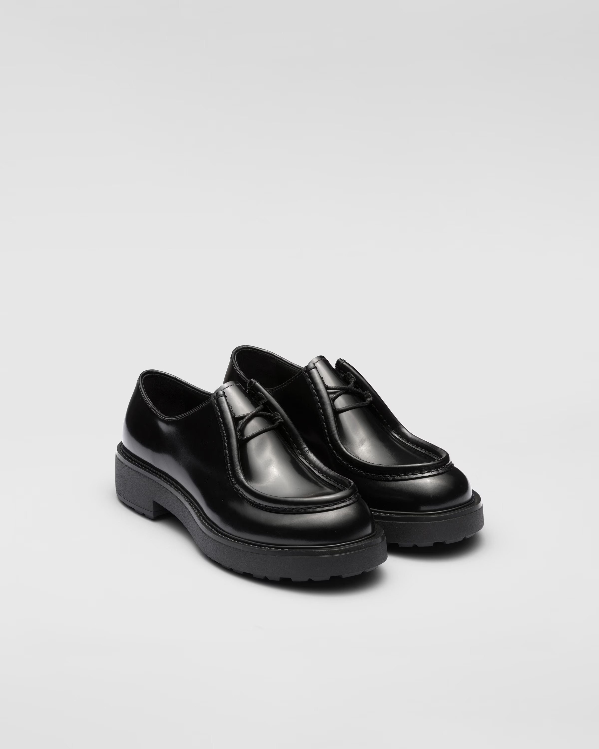 Black Diapason Opaque Brushed Leather Lace-up Shoes | PRADA | Prada US