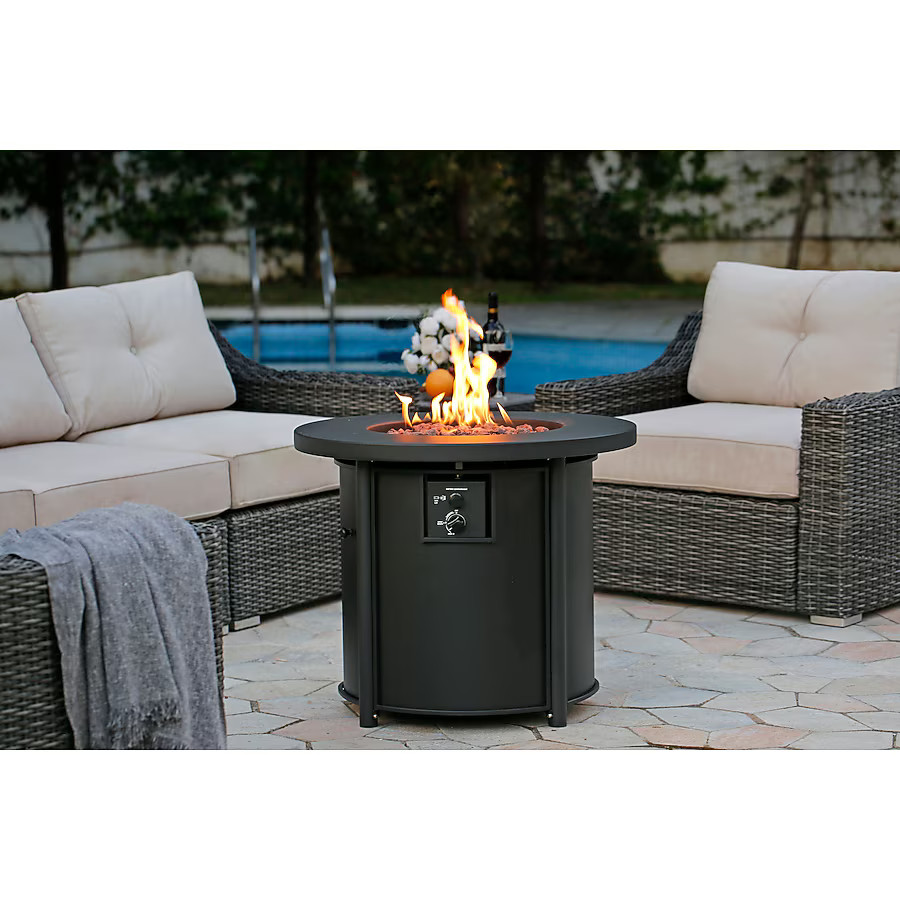 Style Selections 30-in W 50000 Maximum BTUs Steel Round Liquid propane Fire pit table Lowes.com | Lowe's