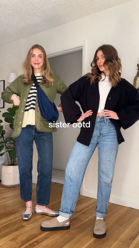 Two for one! Love a sister ootd! 
#style #basics #jeans #sweater #liner #quilted #jacket #silver #flats #trend #classic #relaxed #style #tee #white #cardigan #striped

#LTKstyletip #LTKshoecrush #LTKSeasonal