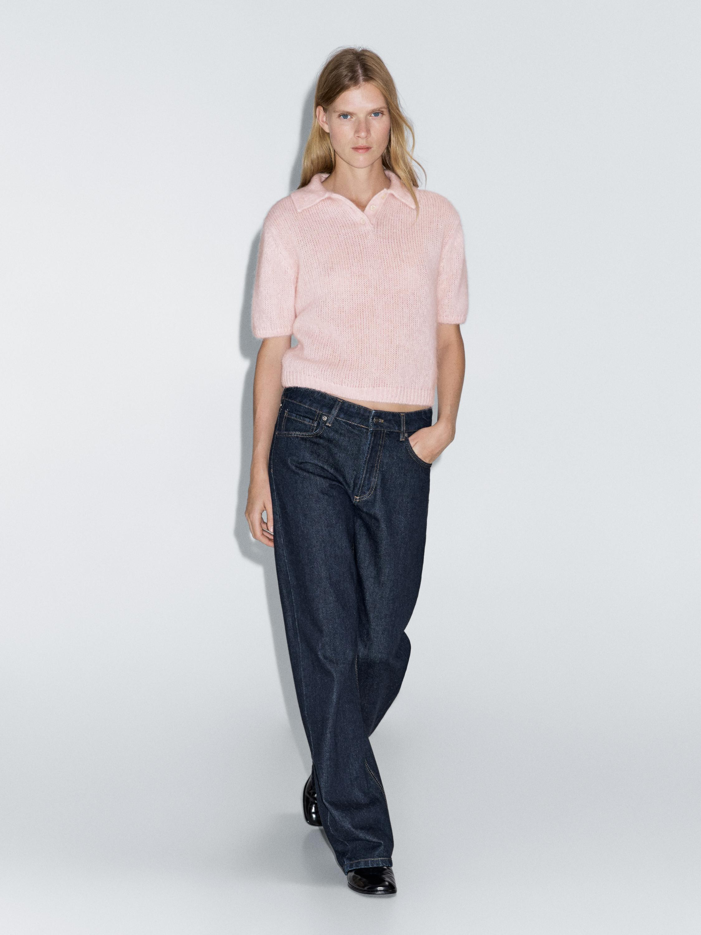 Alpaca blend knit polo jumper | Massimo Dutti US