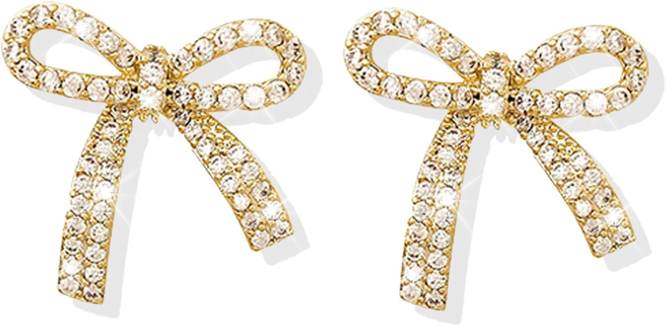 Gold Bow Earrings Rhinestone Bow Earrings Silver Bow Earrings Crystal Bow Dangle Earrings Sparkly... | Amazon (US)