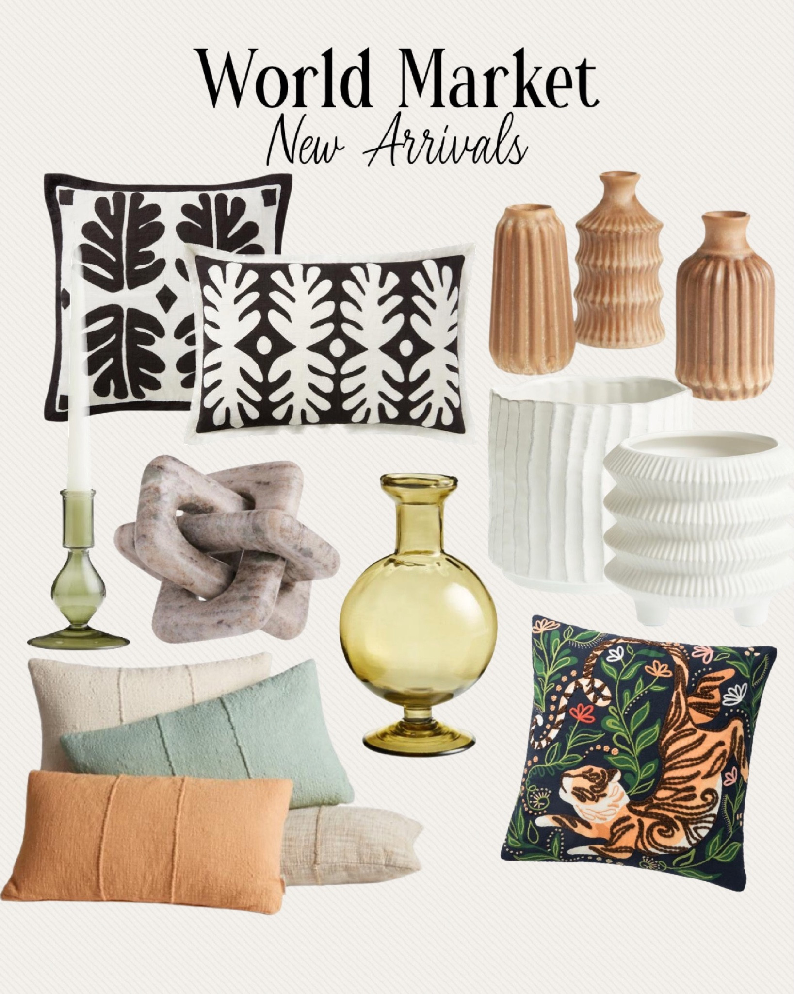 World Market New Arrivals

Living room, bedroom, Throw pillows, white planters, black & white throw pillow, bud vases, marble, white planters, marble decor, home decor, green vase, neutral decor, indoor/outdoor pillows, patio decor, candlestick, modern decor

#LTKhome #LTKFind #LTKunder100