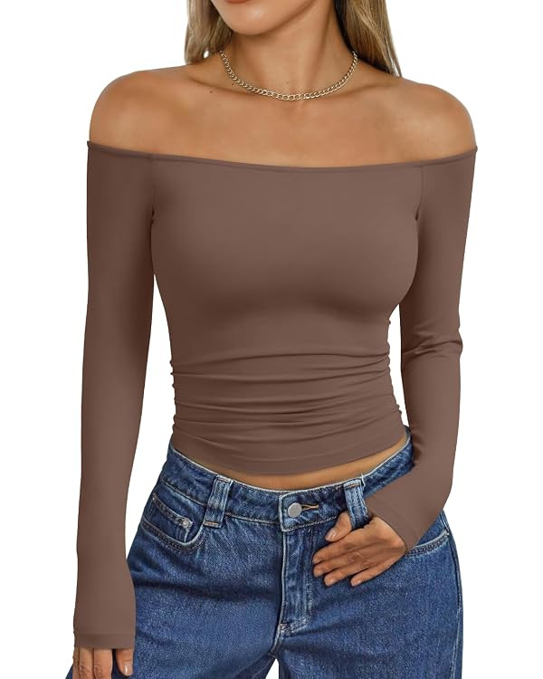 Trendy Queen Womens Off The Shoulder Tops Going Out Basic Sexy T Shirts | Amazon (US)