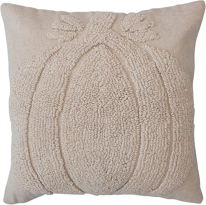 Creative Co-Op 18' Square Cotton Slub Tufted Pillow w/Pumpkin & Chambray Back, Cream Color,Beige | Amazon (US)