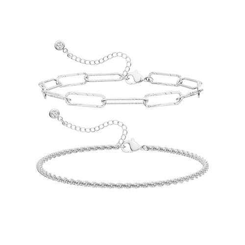 Freekiss Sterling Silver Chain Bracelet: Dainty Stackable Bracelets for Women Trendy Cute Adjusta... | Amazon (US)