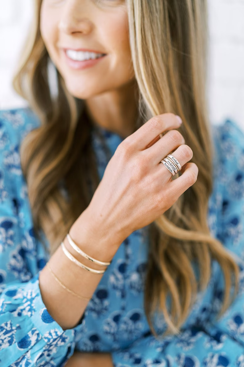 Personalized Name Ring Stackable Name Ring Mothers Ring Gold Stacking Ring Minimalist Rings Mothe... | Etsy (US)