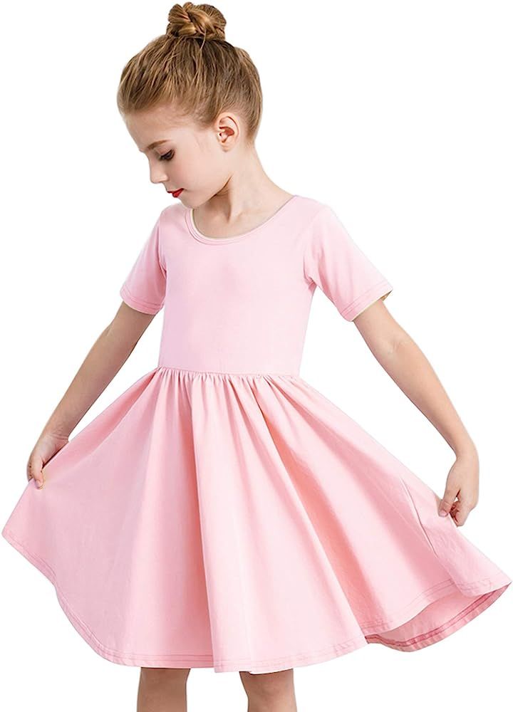 STELLE Toddler/Girls Short Sleeve Casual A-Line Twirly Skater Dress for School Party 3-12 Years | Amazon (US)