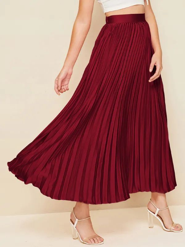 SHEIN Solid Zip Side Pleated Skirt | SHEIN
