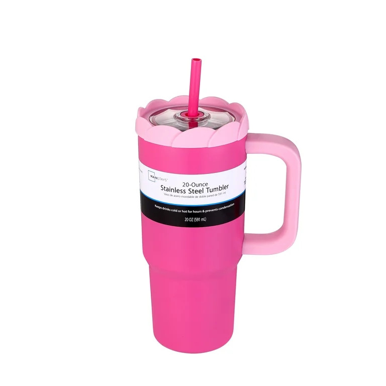 Mainstays 20 oz Double Wall Stainless Steel Tumbler with flower lid,Pink | Walmart (US)