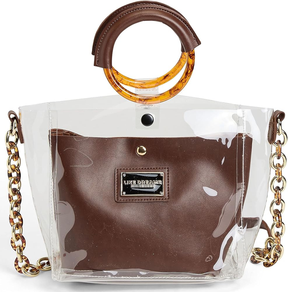 LIKE DREAMS Women's Fashionable Clear Satchel Acrylic Ring Handle and Inner Snap Lock Pouch Handbag  | Amazon (US)