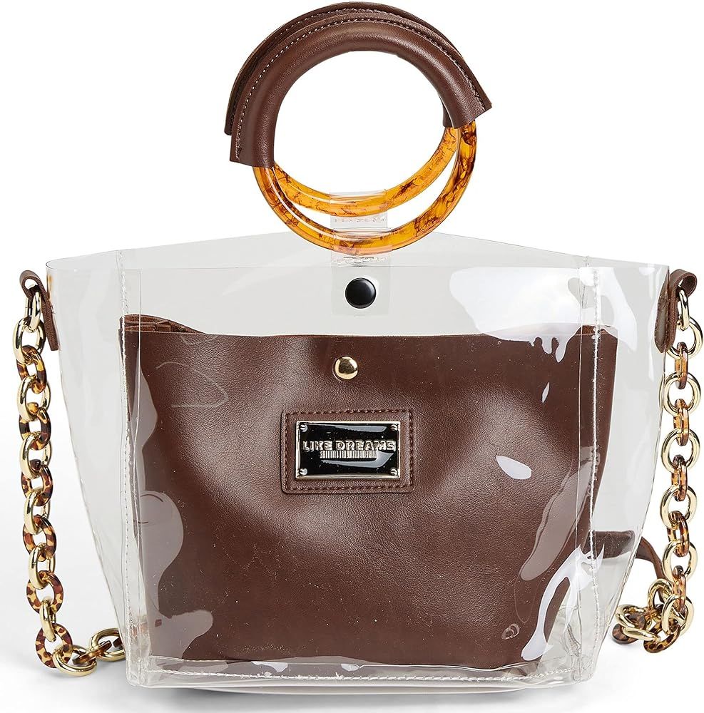 LIKE DREAMS Women's Fashionable Clear Satchel Acrylic Ring Handle and Inner Snap Lock Pouch Handbag  | Amazon (US)
