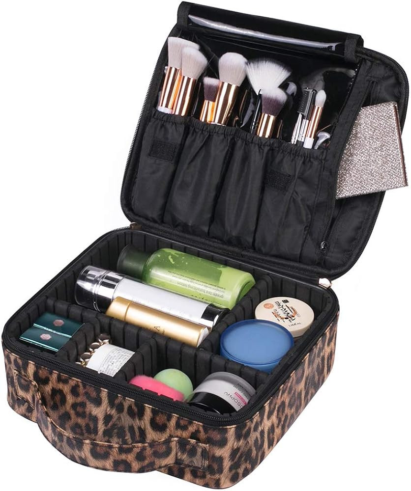 Amazon.com: OXYTRA Makeup Bag Leopard Print PU Leather Travel Cosmetic Bag for Women Girls - Cute... | Amazon (US)