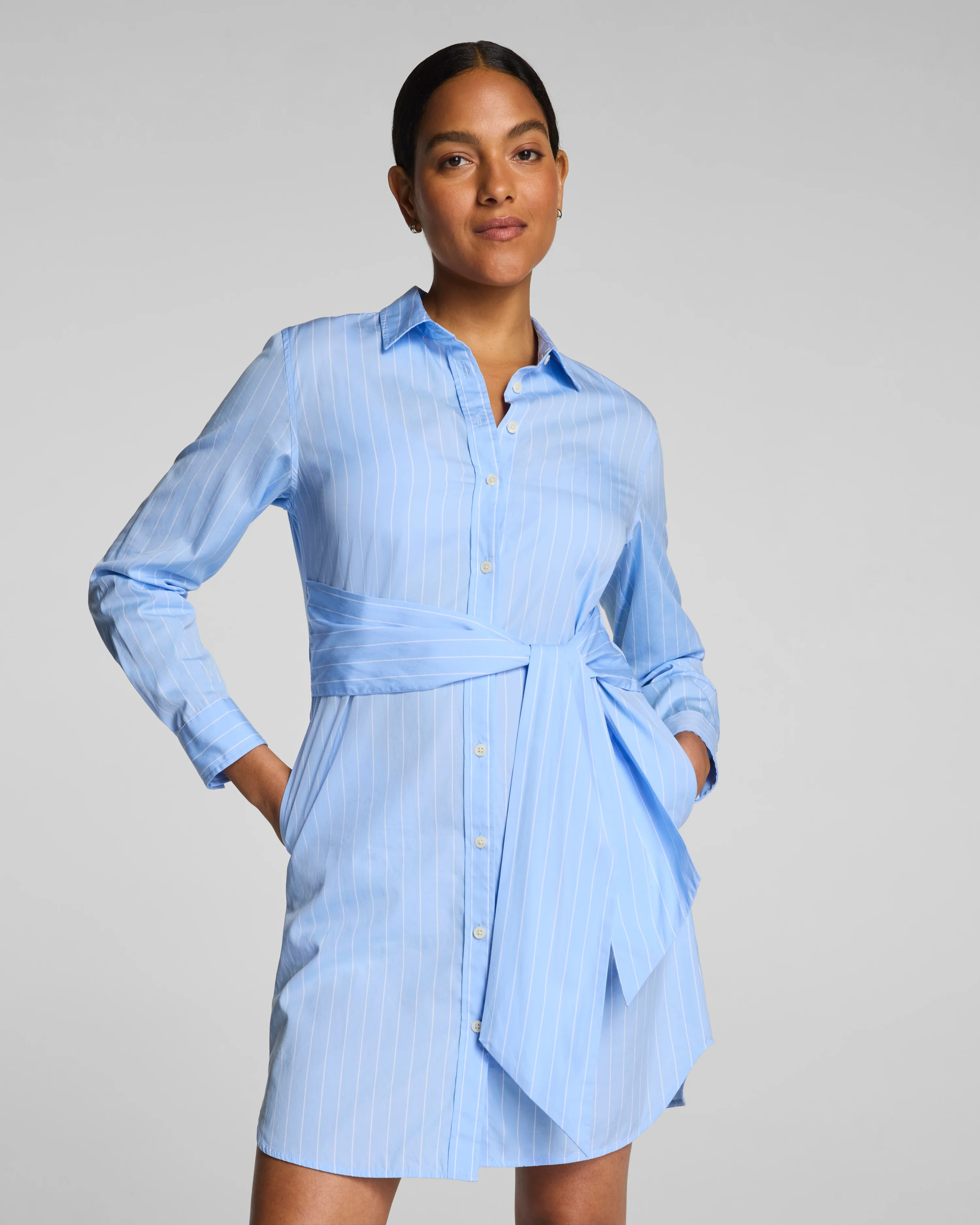 Poplin Button-Down Mini Shirt Dress with Tie Belt | Spanx