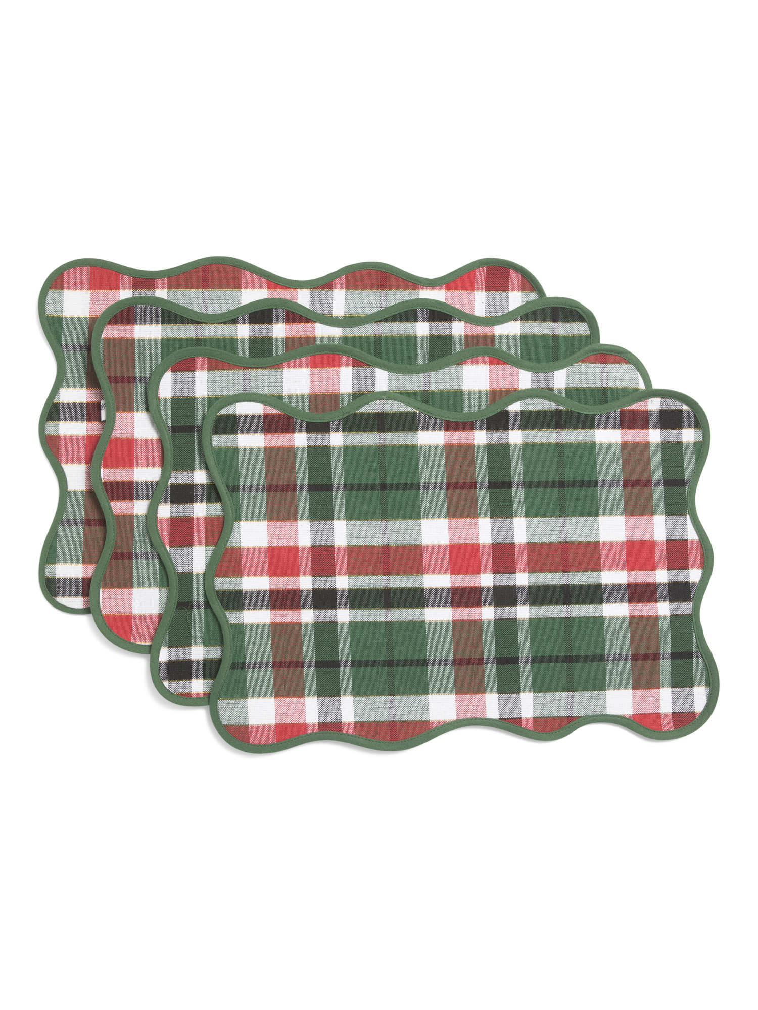 Set Of 4 Scalloped Plaid Placemats | TJ Maxx