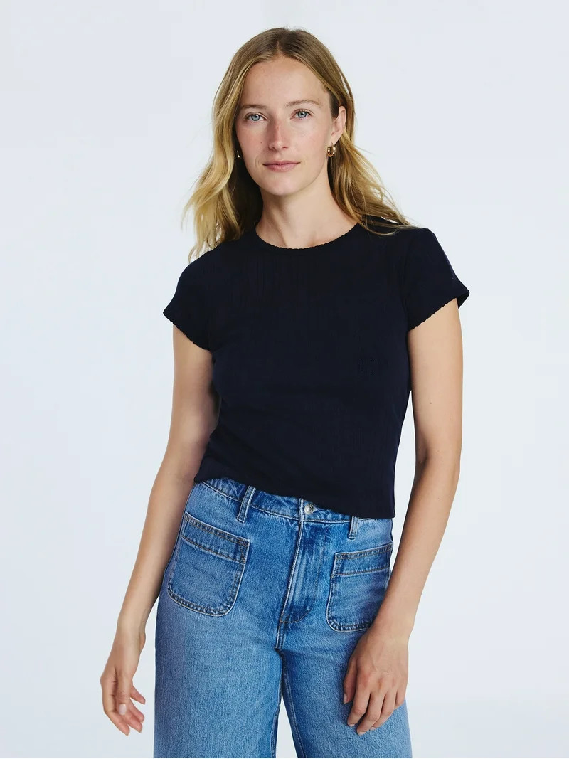 Free Assembly Women's and Women's Plus Pointelle Mini Tee with Short Sleeves, Sizes XS-4X | Walmart (US)