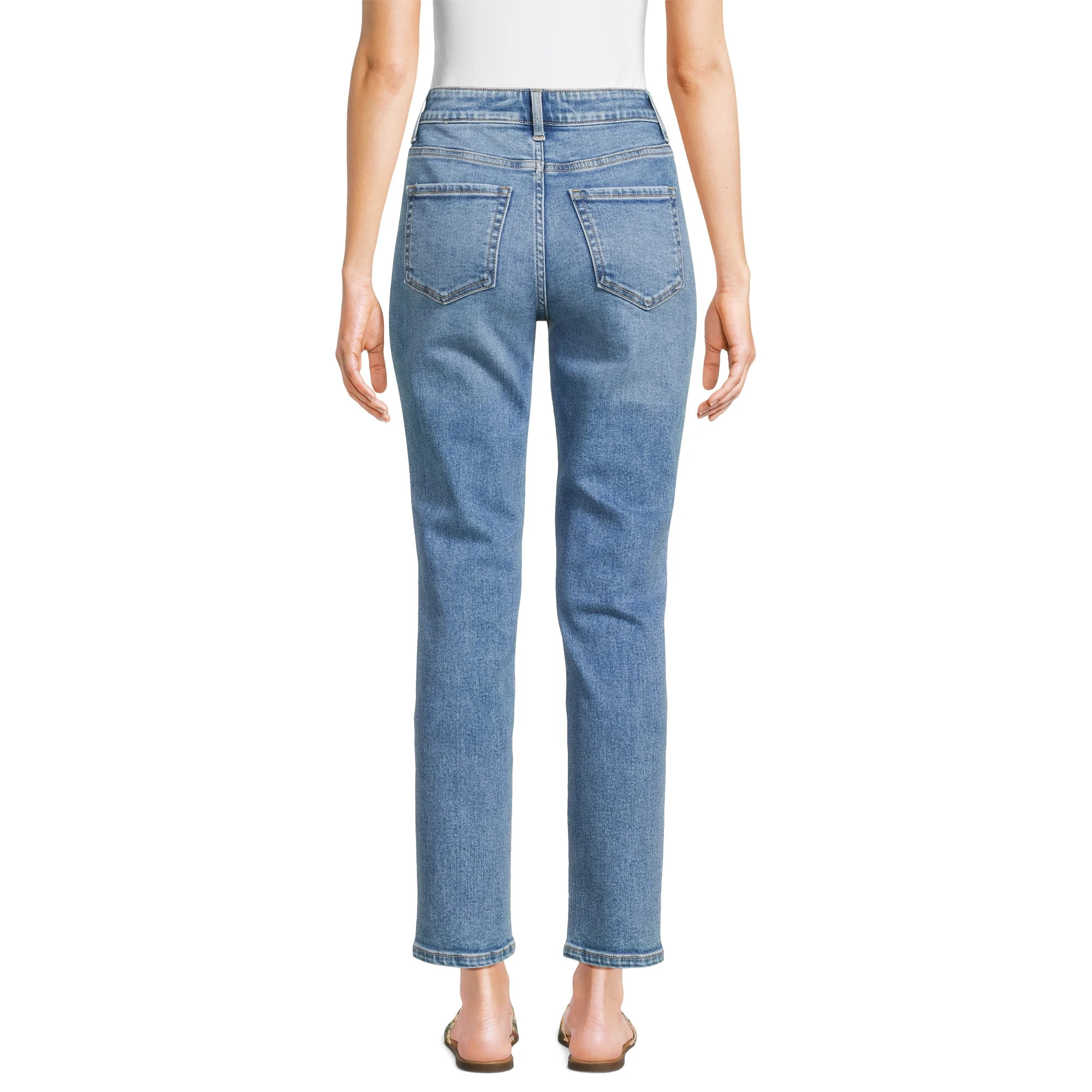 Time and Tru Women’s Mid Rise Straight Leg Jeans, Sizes 0-22, Regular & Short Inseams | Walmart (US)