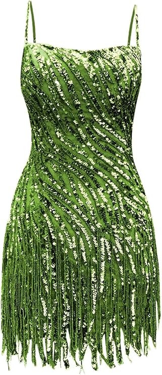 Sparkly Sequin Homecoming Dresses Spaghetti Straps Tight Short Cocktail Party Dress with Tassels ... | Amazon (US)