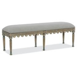 Sara French Country Grey Upholstered Brown Wood Bedroom Bench | Kathy Kuo Home
