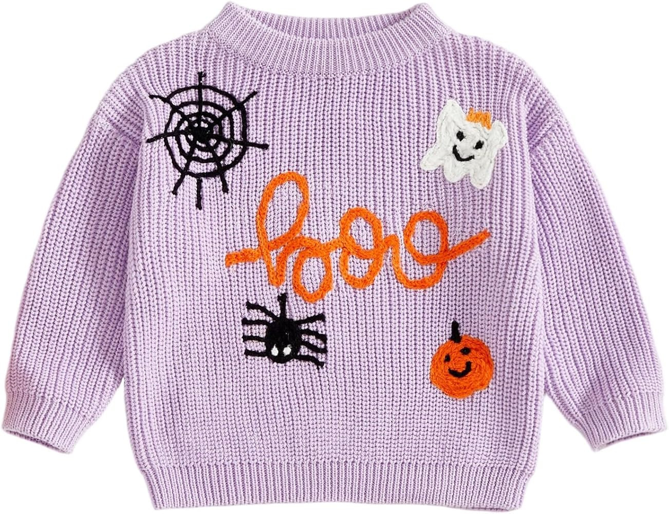 BULINGNA Toddler Baby Girl Boy Halloween Outfit Long Sleeve Ghost Boo Embroidery Knit Sweater Fal... | Amazon (US)