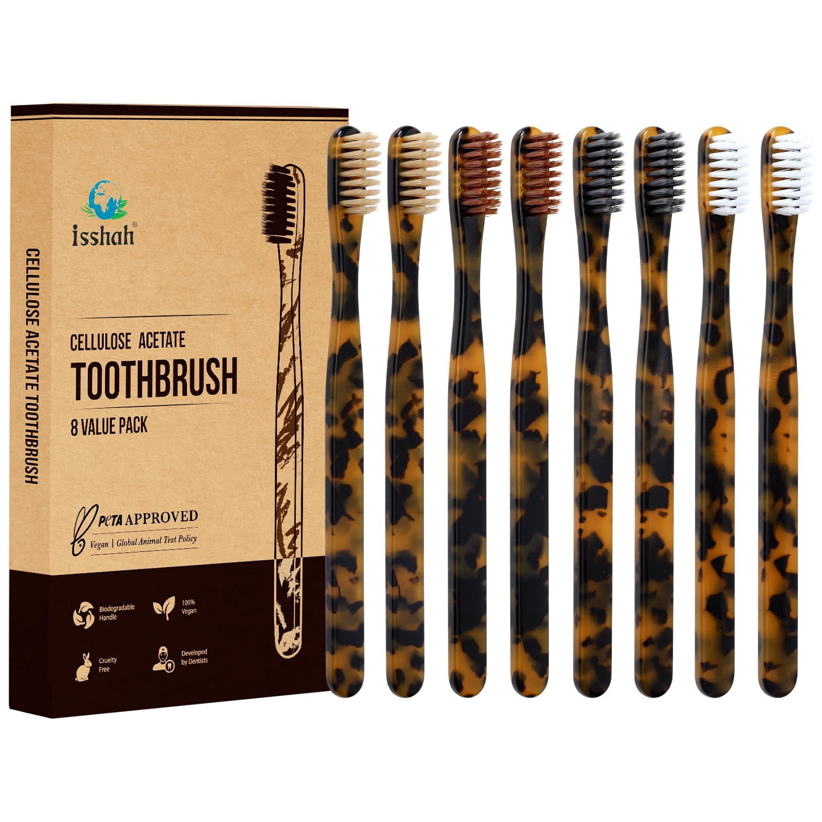 Biodegradable Eco-Friendly Cellulose Acetate Toothbrushes - 8 Count | Amazon (US)