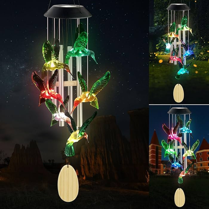 Solar Wind Chime, Solar Hummingbird Wind Chimes Outdoor/Indoor(Gifts for Mom/Grandma/Sister/Frien... | Amazon (US)