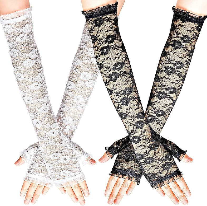 SATINIOR 2 Pairs Women's Floral Lace Gloves UV Protection Long Fingerless Lace Gloves for Wedding... | Amazon (US)