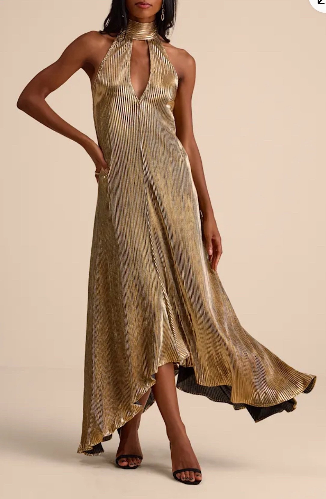 Wedding guest dress, metallic dress, metallic wedding dress, pleated dress, metallic maxi dress, metallic midi dress, halter neck maxi dress, wedding guest, fall wedding, winter wedding

#LTKStyleTip #LTKOver40 #LTKBeauty