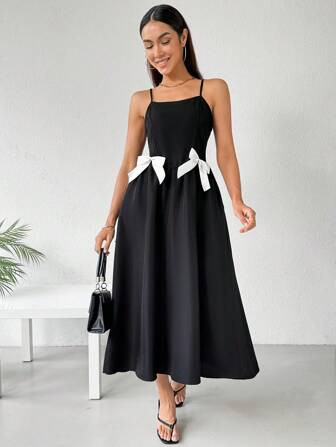 SHEIN Essnce Women Spring/Summer Bowknot Pocket Strappy Dress | SHEIN | SHEIN