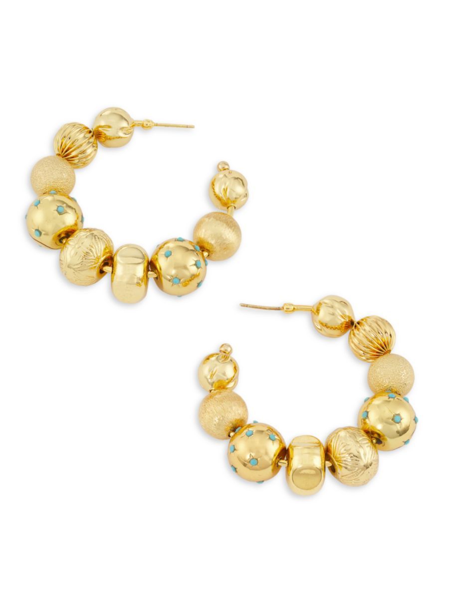 Gas Bijoux Creole 24K-Gold-Plated &amp; Turquoise Beaded Hoop Earrings | Saks Fifth Avenue