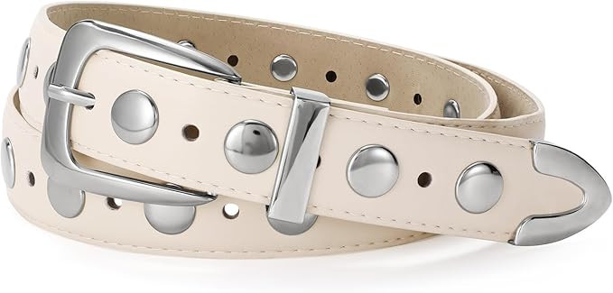 JASGOOD Women Leather Belt Fashion Studded Belt Ladies Punk Belt Vintage Leather Belt for Jeans D... | Amazon (US)