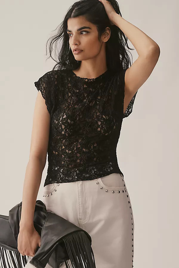 By Anthropologie Short-Sleeve Lace Top | Anthropologie (US)