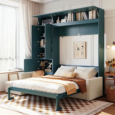Queen Size Murphy Bed with Sofa and Shelves, Space-Saving Design for Compact Living and Comfortable Sleep | Wayfair North America