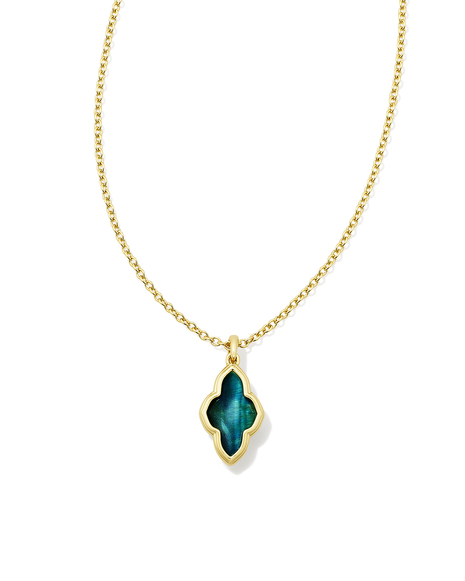 Framed Abbie Gold Short Pendant Necklace in Teal Tiger's Eye | Kendra Scott | Kendra Scott
