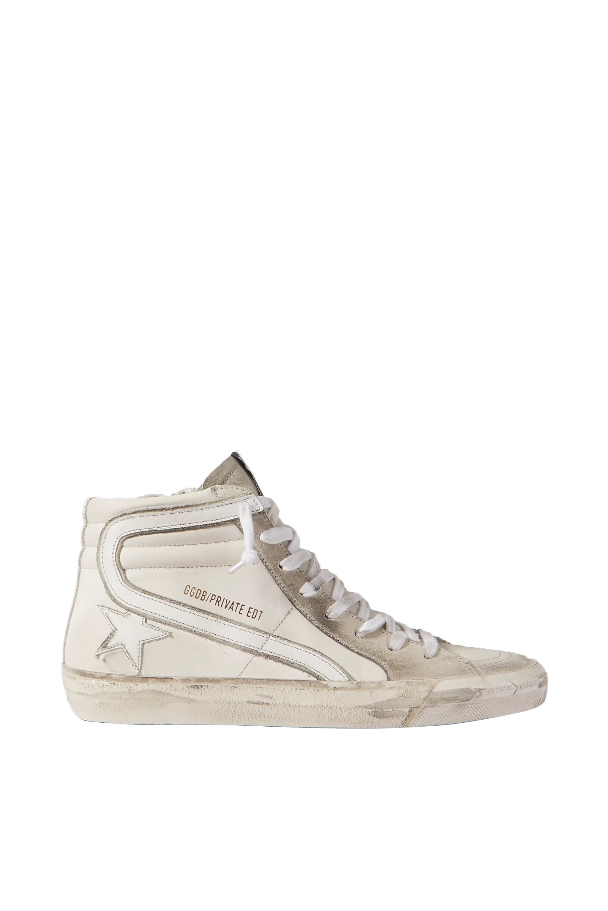 Cream Slide distressed leather and suede high-top sneakers | Golden Goose | NET-A-PORTER | NET-A-PORTER (US)