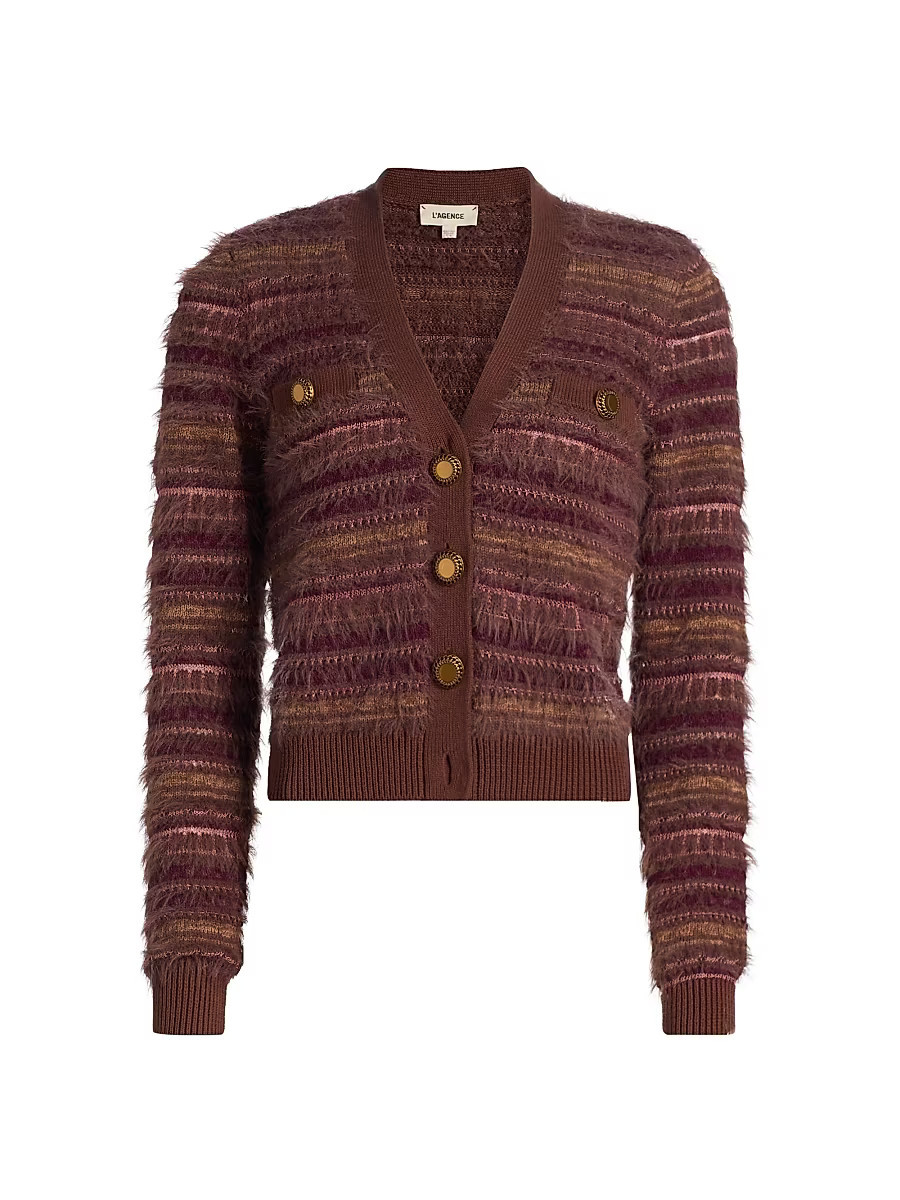Women's Ariadne Striped V-Neck Cardigan - Natural Mauve Multi - Size XXS | Saks Fifth Avenue