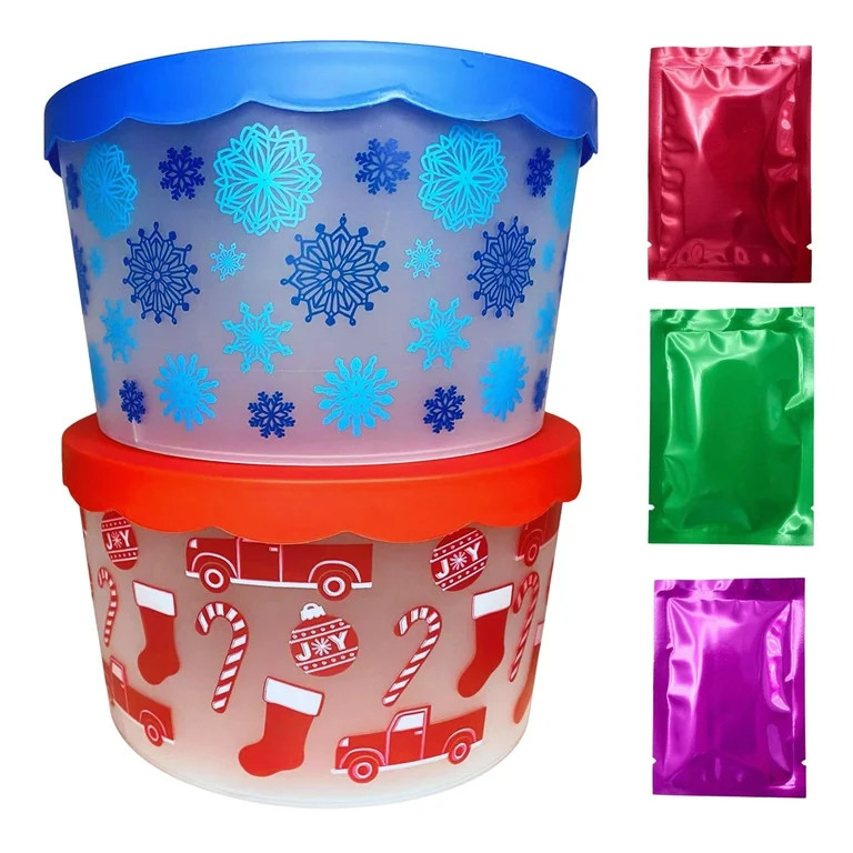 Christmas-Themed Holiday Plastic Cookie Storage Buckets with Lids, (2-Ct Pack) - (Varied) Printed... | Walmart (US)