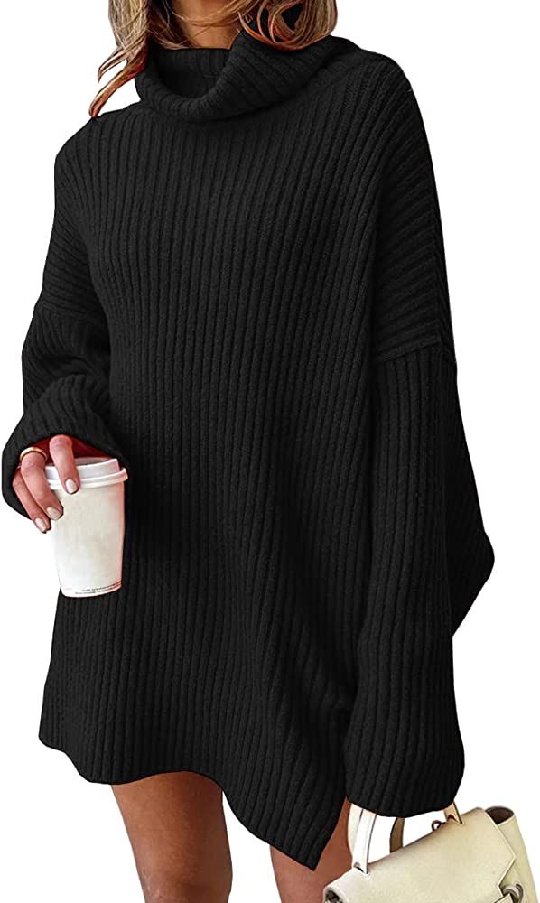 LILLUSORY Womens Turtleneck Oversized Long Batwing Sleeve Fall Sweater 2022 Plus Size Tunic Pullover | Amazon (US)