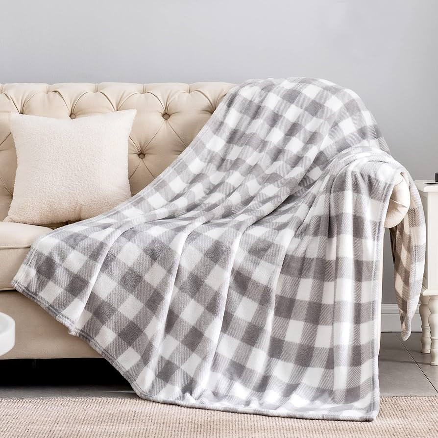 BEDELITE Fleece Throw Blanket for Couch Sofa Bed, Buffalo Plaid Decor Grey and White Checkered Bl... | Amazon (US)