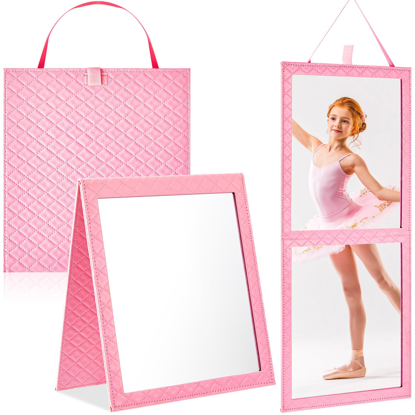 Foldable Backstage Mirror with Handle Leather Folding Hanging Mirror Rectangular for Travel Dance... | Amazon (US)